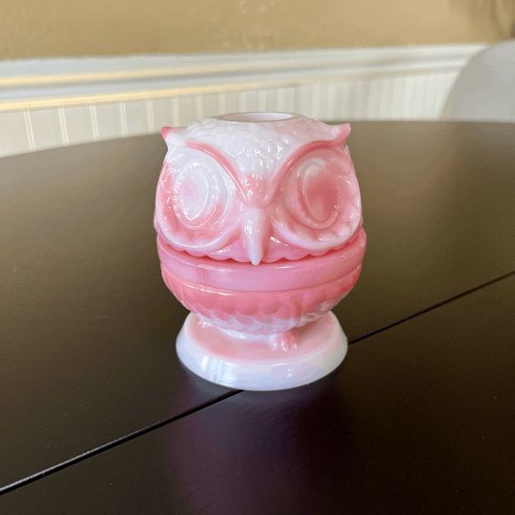 Fenton Rosalene Pink Slag Glass Owl Fairy Light - Picture 1 of 5